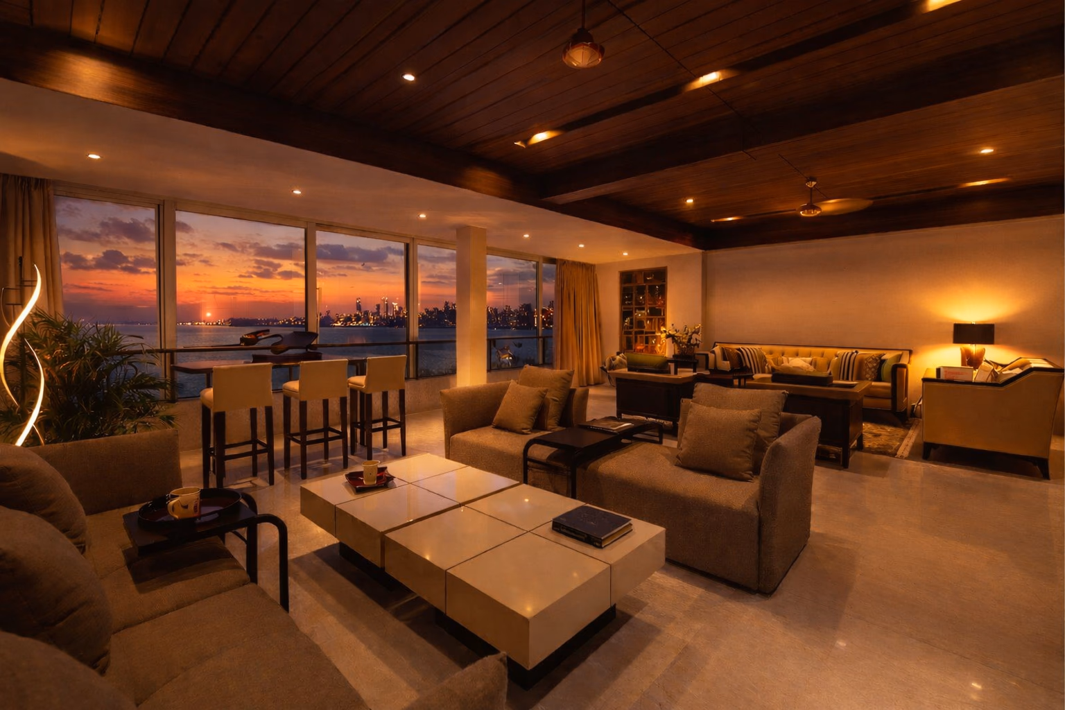 Open plan living at sunset