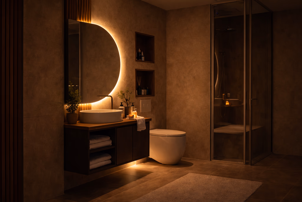 Bathroom with glowing mirror